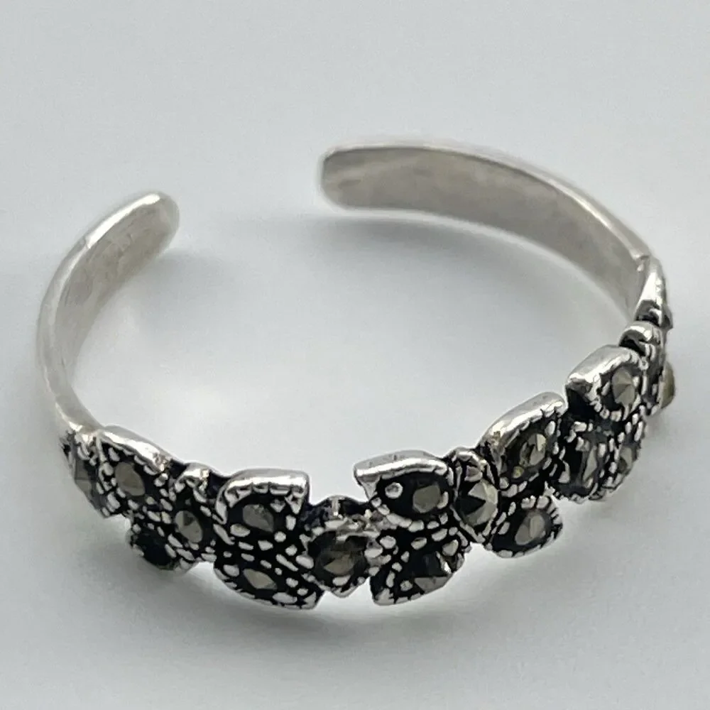 925 Sterling Silver Ring Marcasite Stone Butterfly Dainty Sz 5 Adjustable Cute
